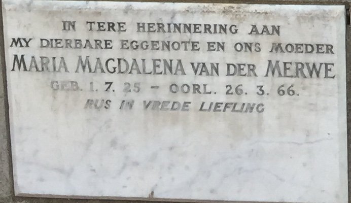 MERWE Maria Magdalena, van der 1925-1966