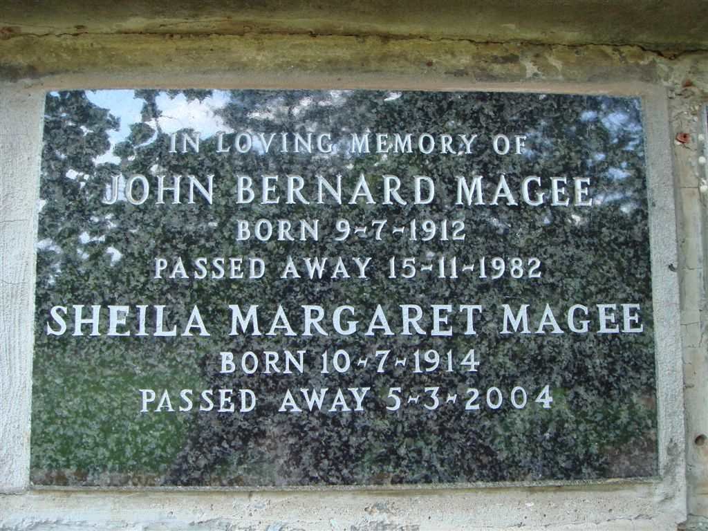 MAGEE John Bernard 1912-1982 &amp; Sheila Margaret 1914-2004