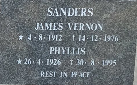 SANDERS James Vernon 1912-1976 &amp; Phyllis 1926-1995