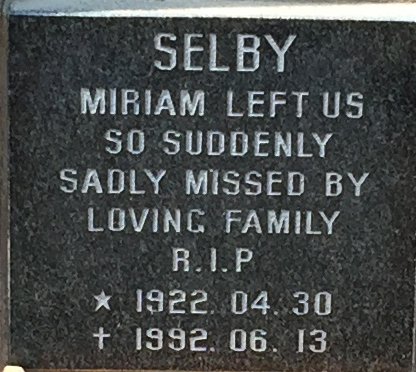 SELBY Miriam 1922-1992
