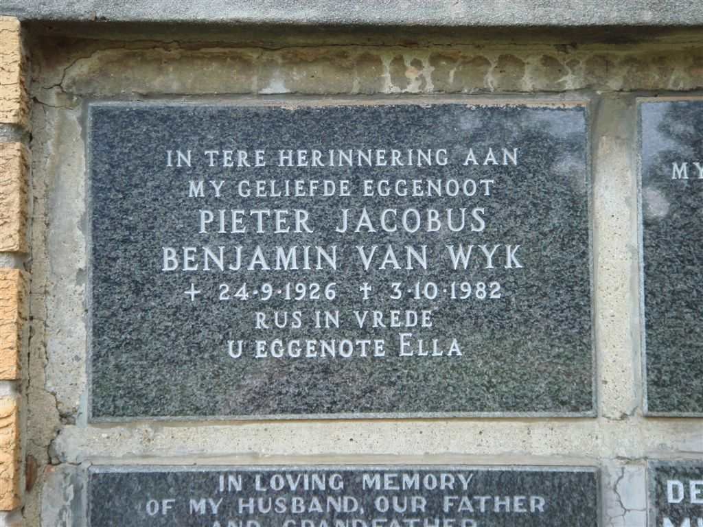 WYK Pieter Jacobus Benjamin, van 1926-1982