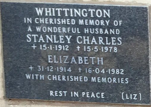 WHITTINGTON Stanley Charles 1912-1978 &amp; Elizabeth 1914-1982