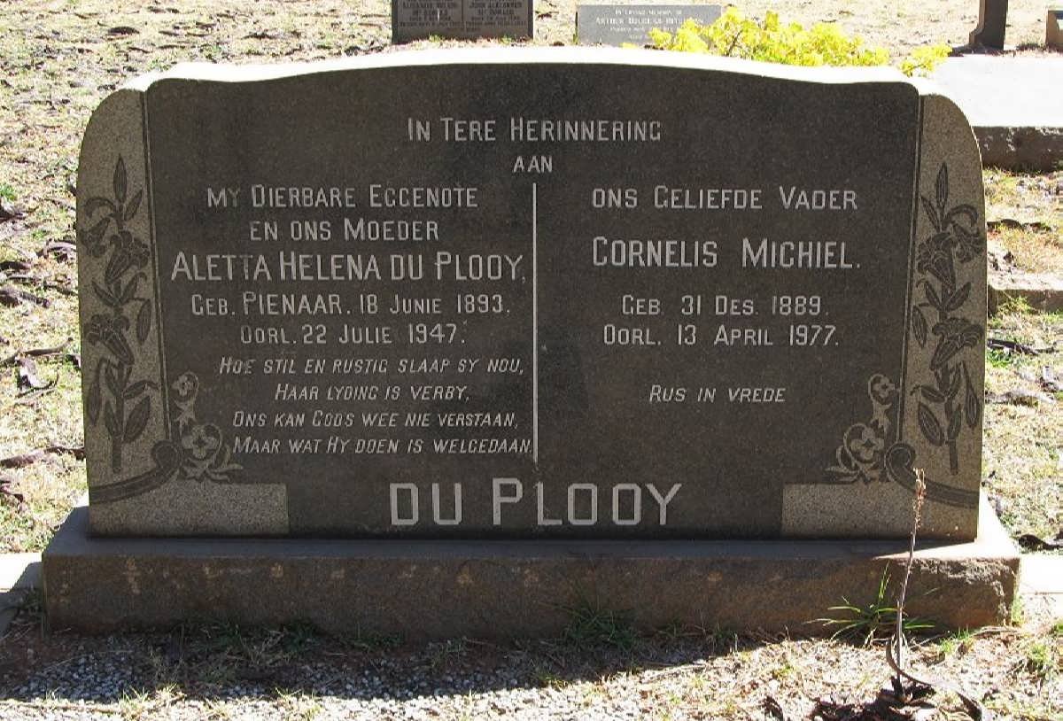 PLOOY Cornelis Michiel, du 1889-1977 &amp; Aletta Helena PIENAAR 1893-1947