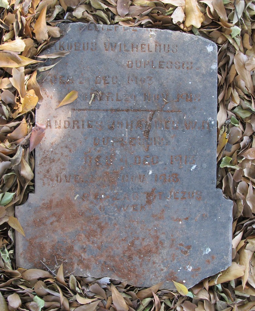 PLESSIS Jakobus Wilhelmus, du 1903-1908 :: DU PLESSIS Andries Johannes W.M. 1913-1918