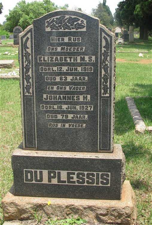 PLESSIS Johannes H., du -1927 &amp; Elizabeth M.S. -1919