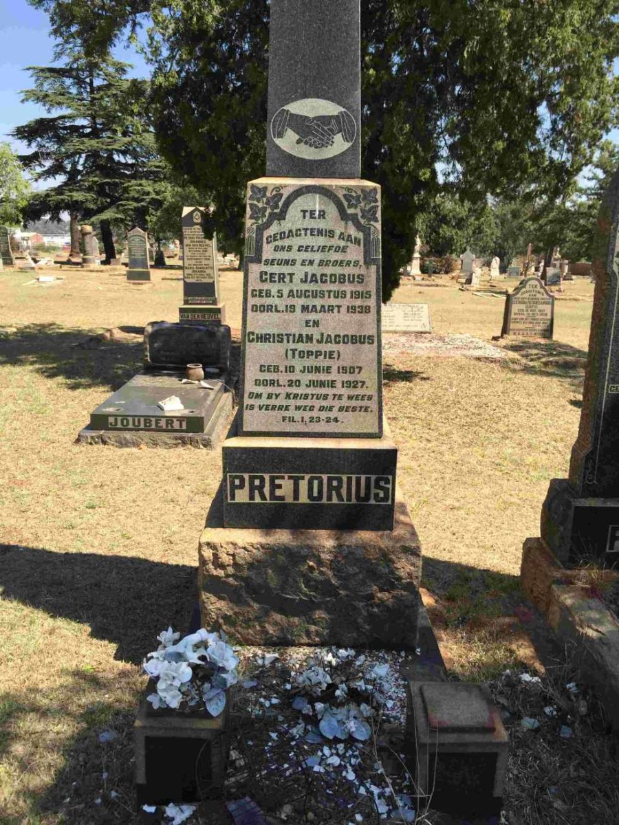 PRETORIUS Christian Jacobus 1907-1927 :: PRETORIUS Gert Jacobus 1915-1938