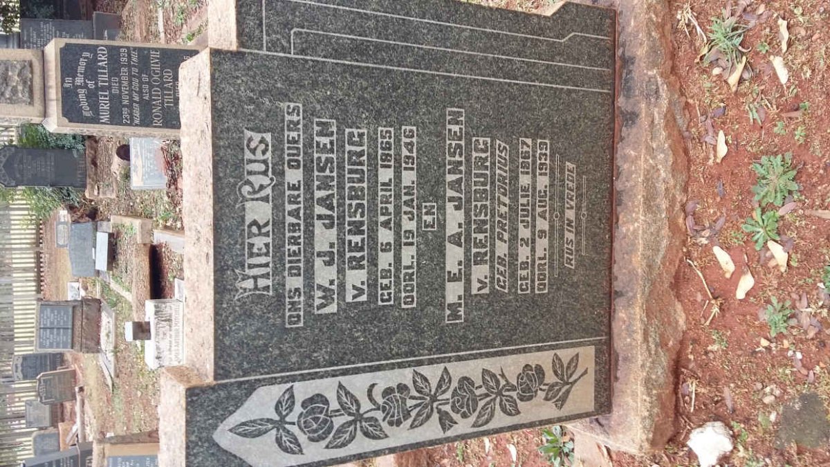 RENSBURG W.J. Jansen v. 1865-1946 &amp; M.E. PRETORIUS 1867-1939