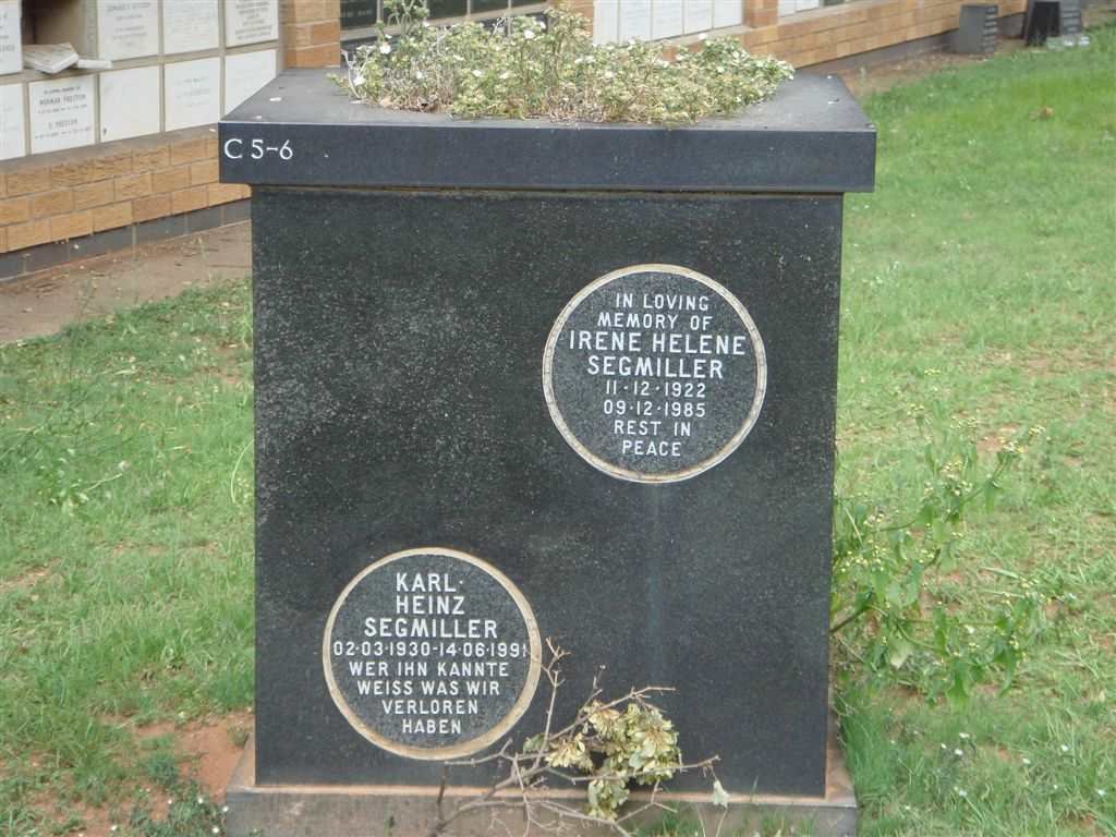 SEGMILLER Karl Heinz 1930-1991 ::  SEGMILLER Irene Helene 1922- 1985