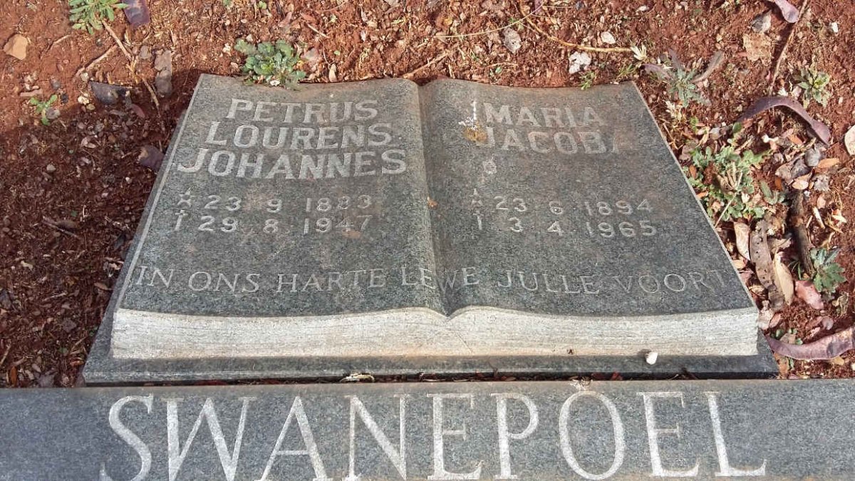SWANEPOEL Petrus Lourens Johannes 1883-1947 &amp; Maria Jacoba 1894-1965