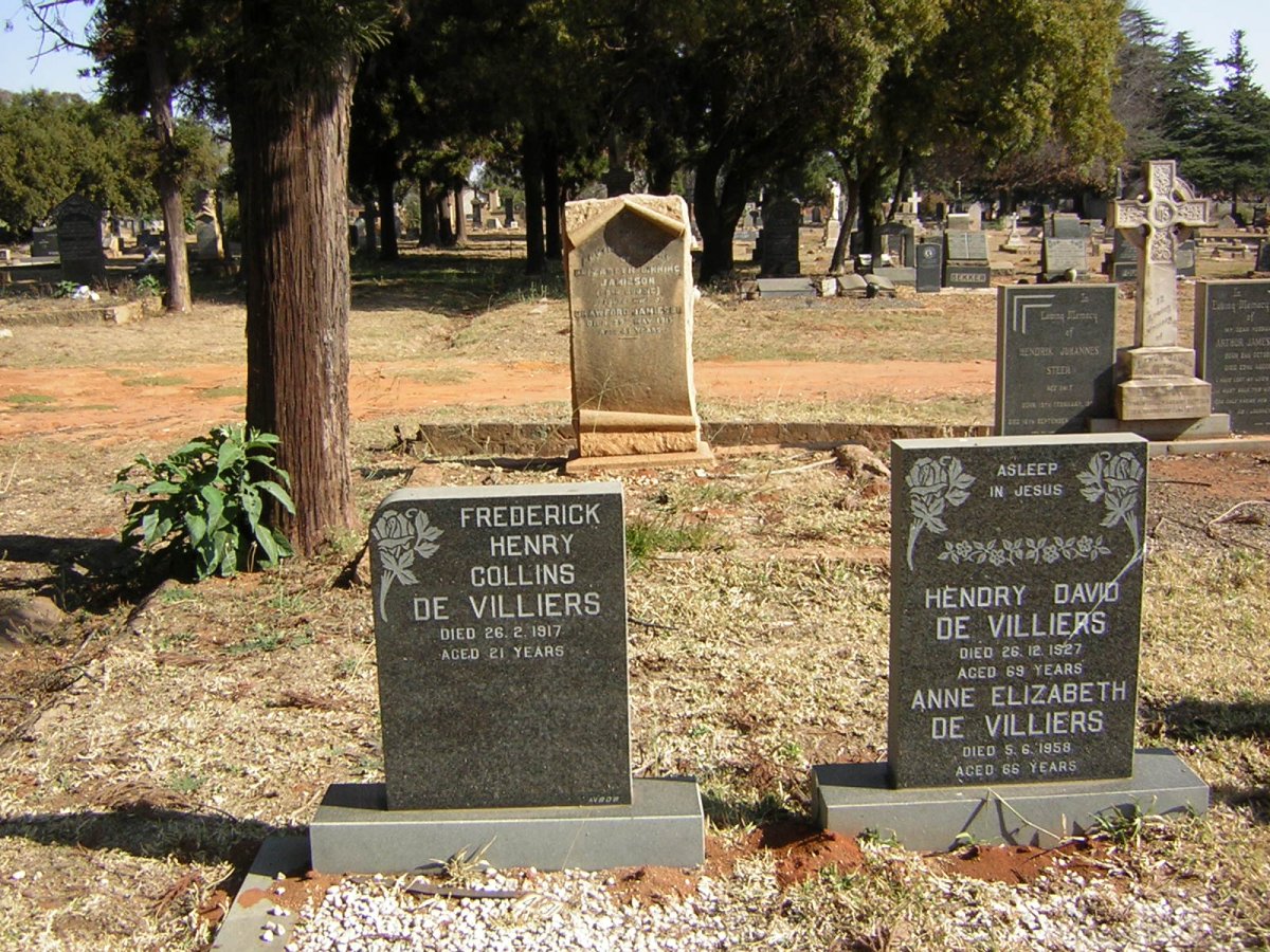 VILLIERS Frederick Henry Collins, de -1917 :: DE VILLIERS Hendry David -1927 &amp; Anne Elizabeth -1958