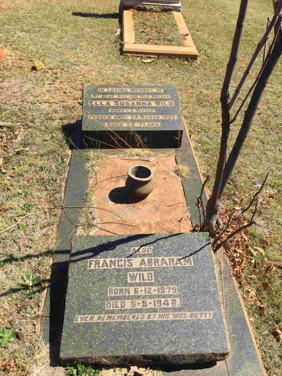 WILD Francis Abraham 1879-1948 &amp; Ella Susanna V.D.HEEVER -1935