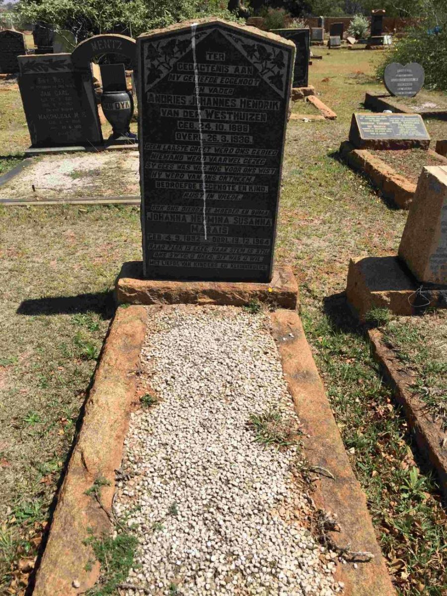 WESTHUIZEN Andries Johannes Hendrik, van der 1888-1936 &amp; Johanna Hermina Susanna MARAIS 1892-1964