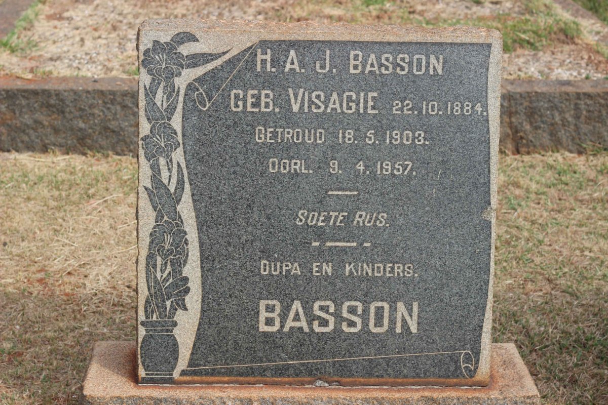BASSON H.A.J. nee VISAGIE 1884-1957