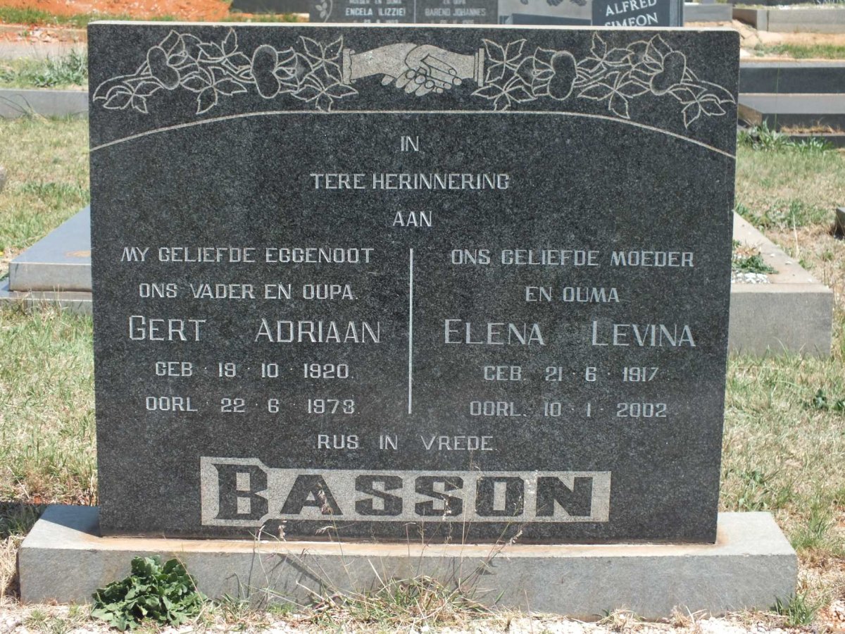 BASSON Gert Adriaan 1920-1973 &amp; Elena Levina 1917-2002
