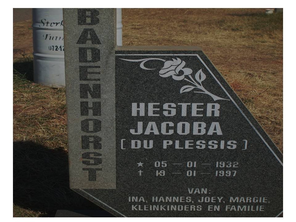 BADENHORST Hester Jacoba nee DU PLESSIS 1932-1997