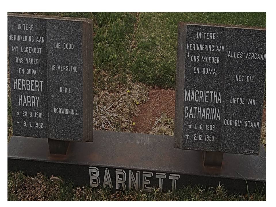 BARNETT Herbert Harry 1901-1982 &amp; Magrietha Catharina 1909-1999
