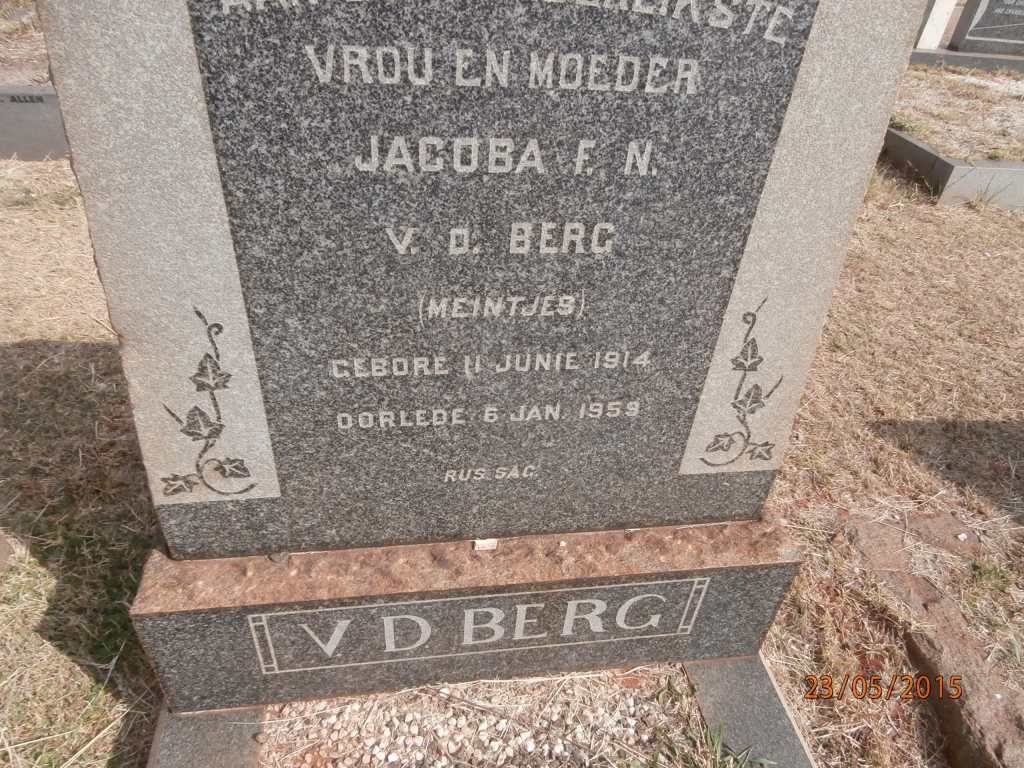 BERG Jacoba F.N., v.d. nee MEINTJES 1914-1959