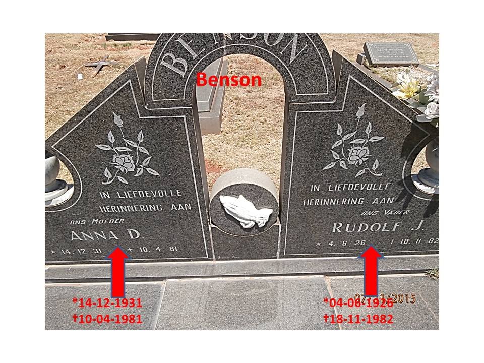 BENSON Rudolf J. 1926-1982 &amp; Anna D. 1931-1981
