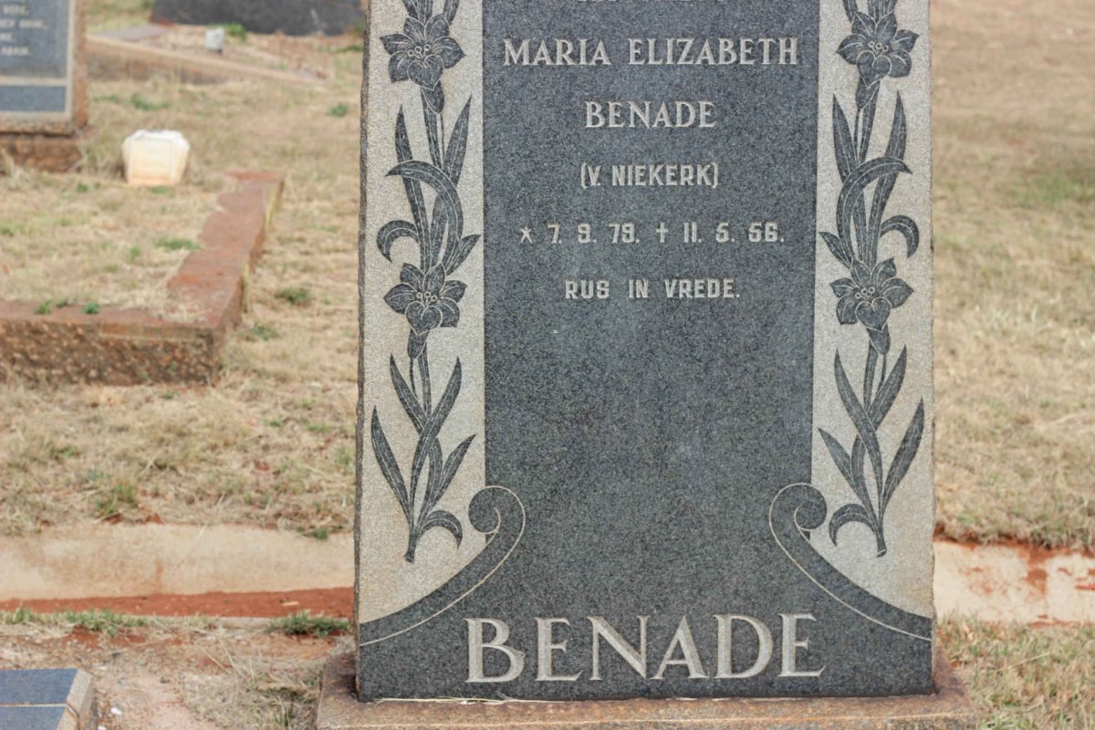BENADE Maria Elizabeth nee V. NIEKERK 1879-1956