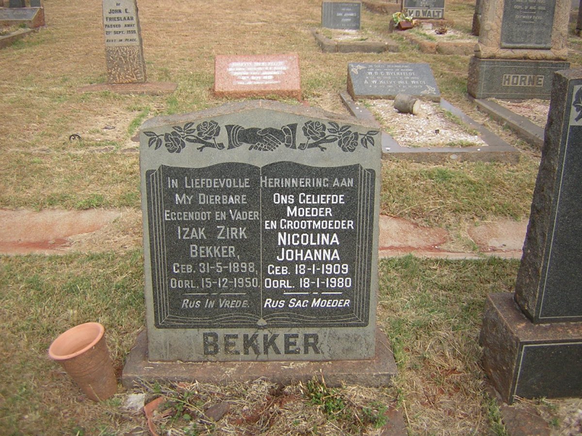 BEKKER Izak Zirk 1898-1950 &amp; Nicolina Johanna 1909-1980