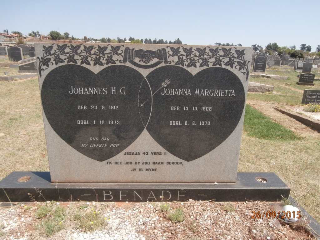 BENADE Johannes H.G. 1912-1973 &amp; Johanna Margrietta 1908-1978