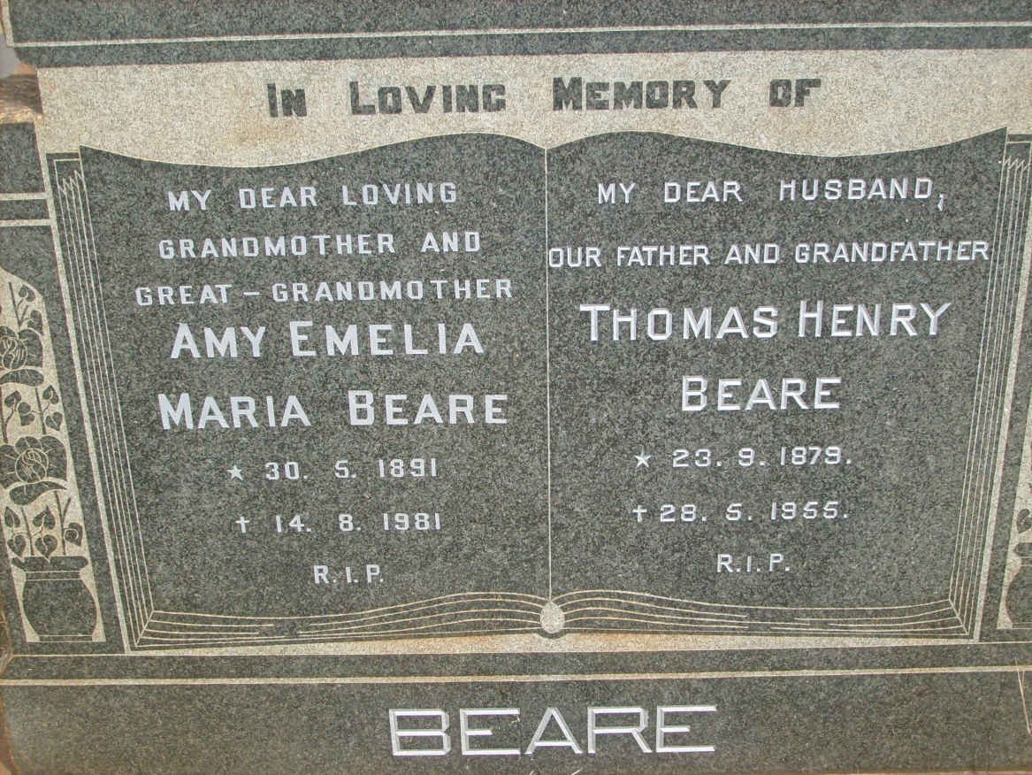 BEARE Thomas Henry 1879-1955 &amp; Amy Amelia Maria 1891-1981