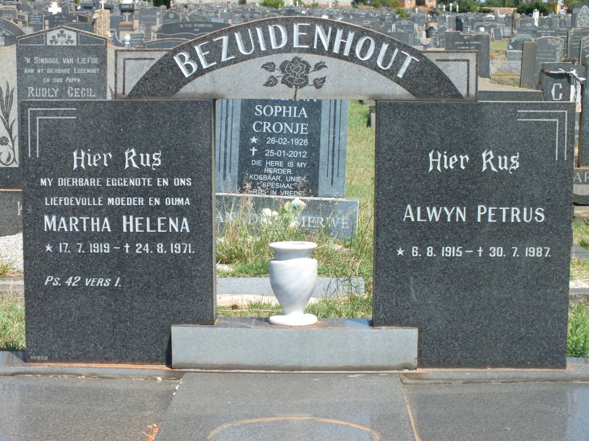 BEZUIDENHOUT Alwyn Petrus 1915-1987 &amp; Martha Helena 1919-1971