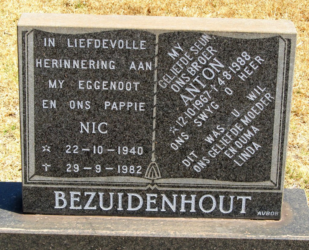 BEZUIDENHOUT Nic 1940-1982 :: BEZUIDENHOUT Anton 1967-1988