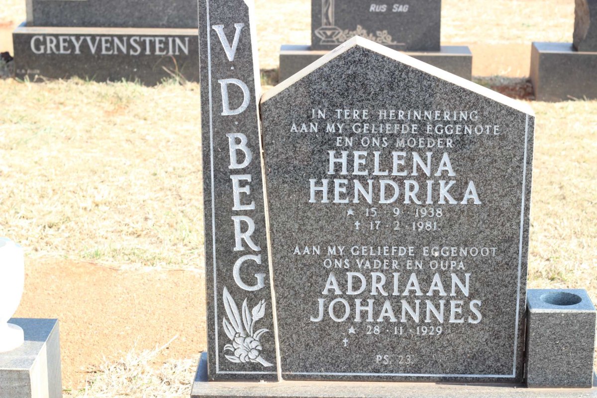 BERG Adriaan Johannes, v.d. 1929- &amp; Helena Hendrika 1938-1981