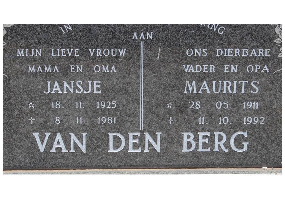 BERG Maurits, van den 1911-1992 &amp; Jansje 1925-1981