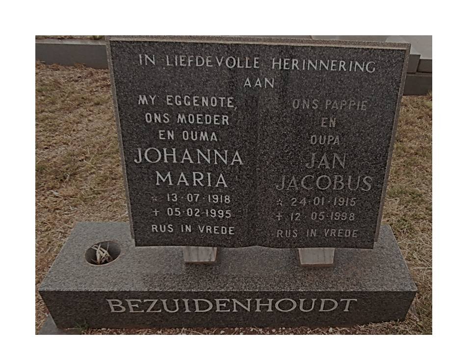 BEZUIDENHOUDT Jan Jacobus 1915-1998 &amp; Johanna Maria 1918-1995