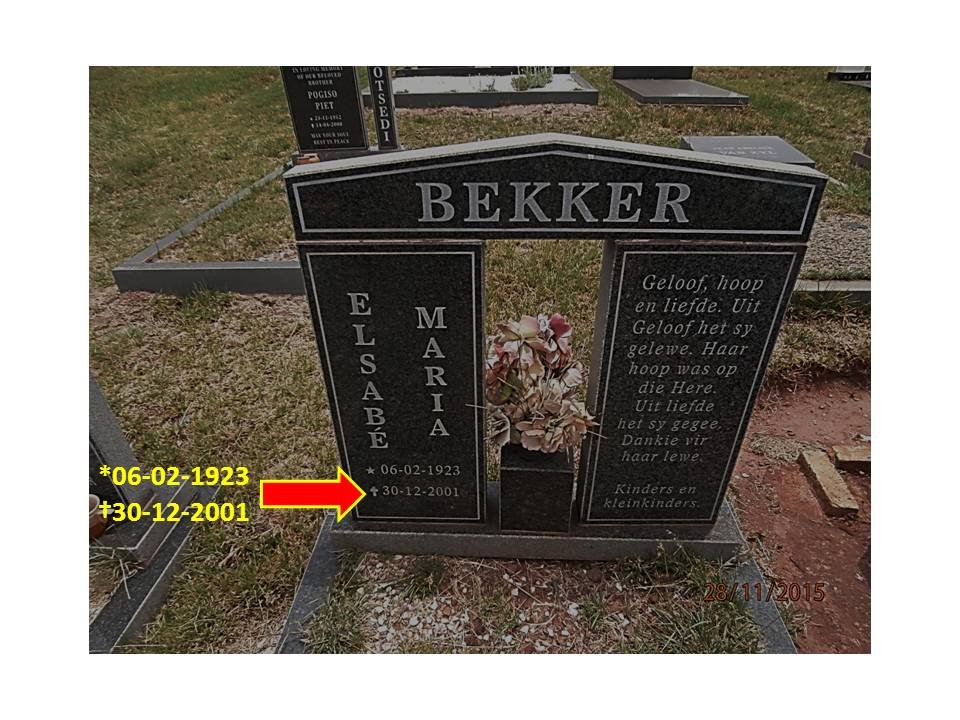 BEKKER Elsabé Maria 1923-2001