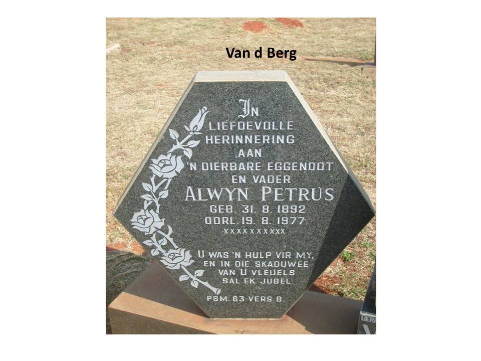 BERG Alwyn Petrus, v.d. 1892-1977