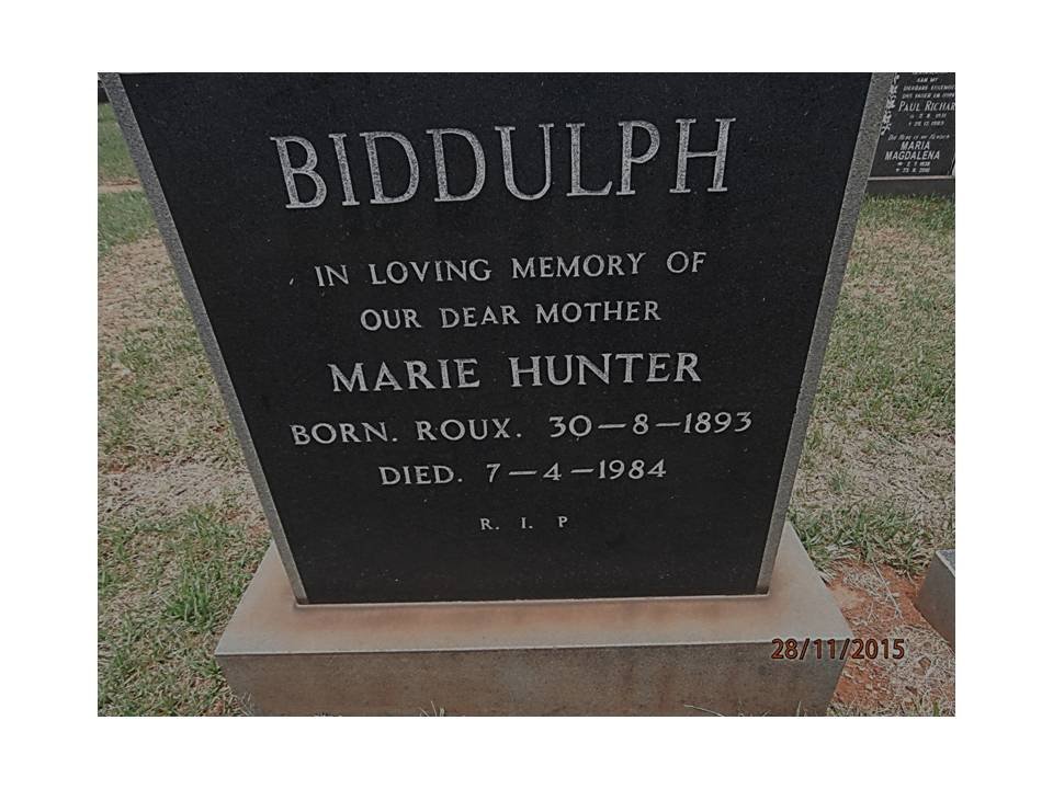 BIDDULPH Maria Hunter nee ROUX 1893-1984
