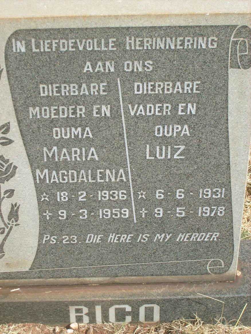 BICO Luiz 1931-1978 &amp; Maria Magdalena 1936-1959