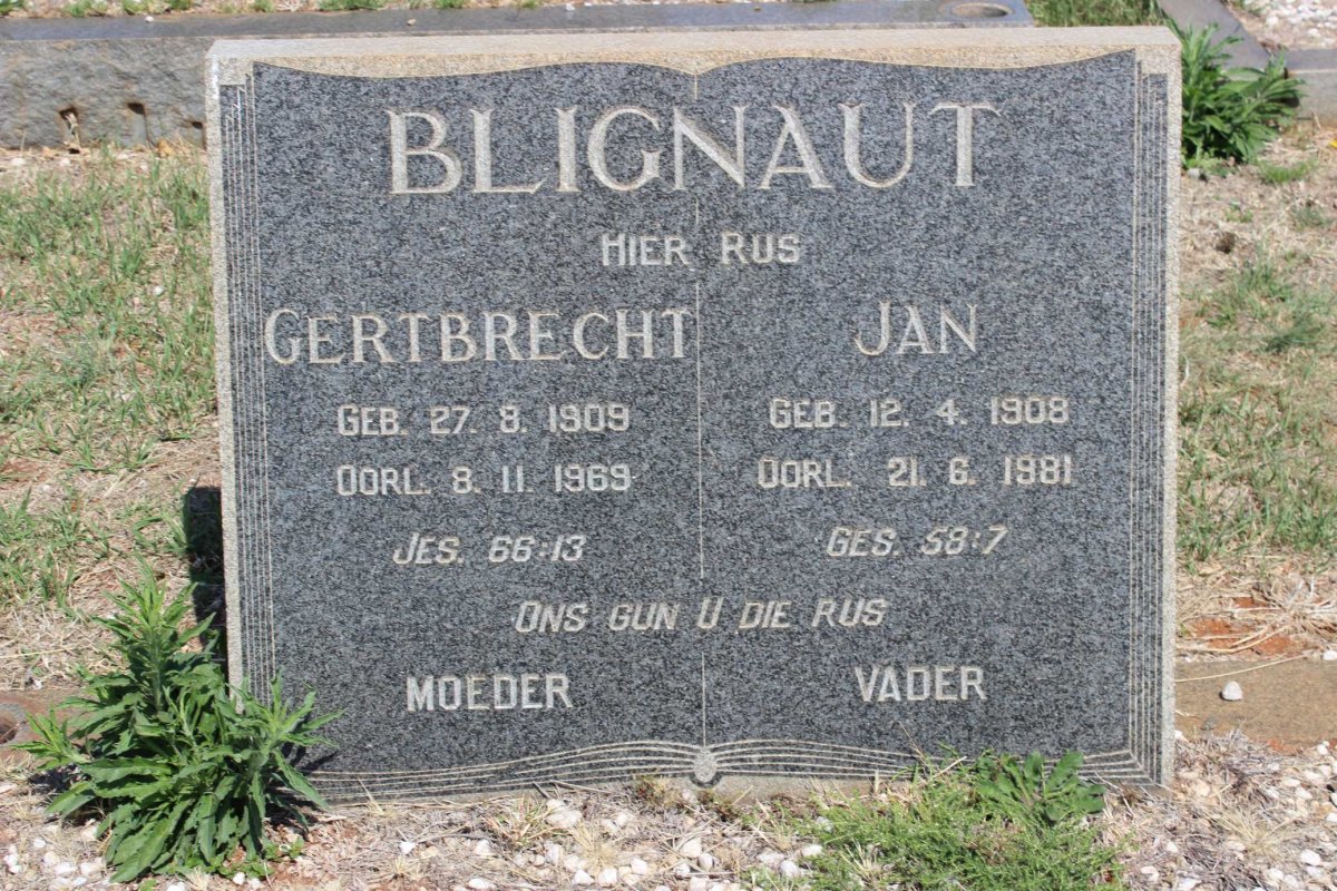 BLIGNAUT Jan 1908-1981 &amp; Gertbrecht 1909-1969
