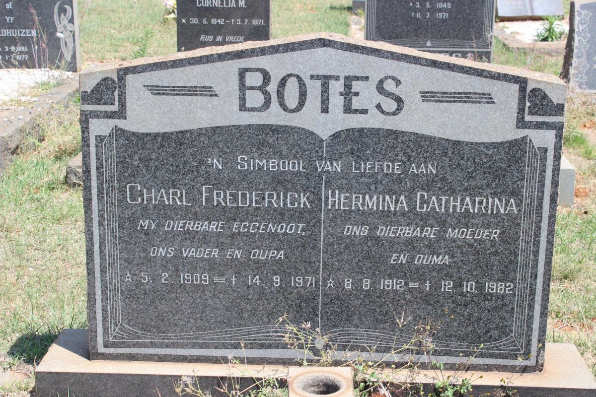BOTES Charl Frederick 1909-1971 &amp; Hermina Catharina 1912-1982