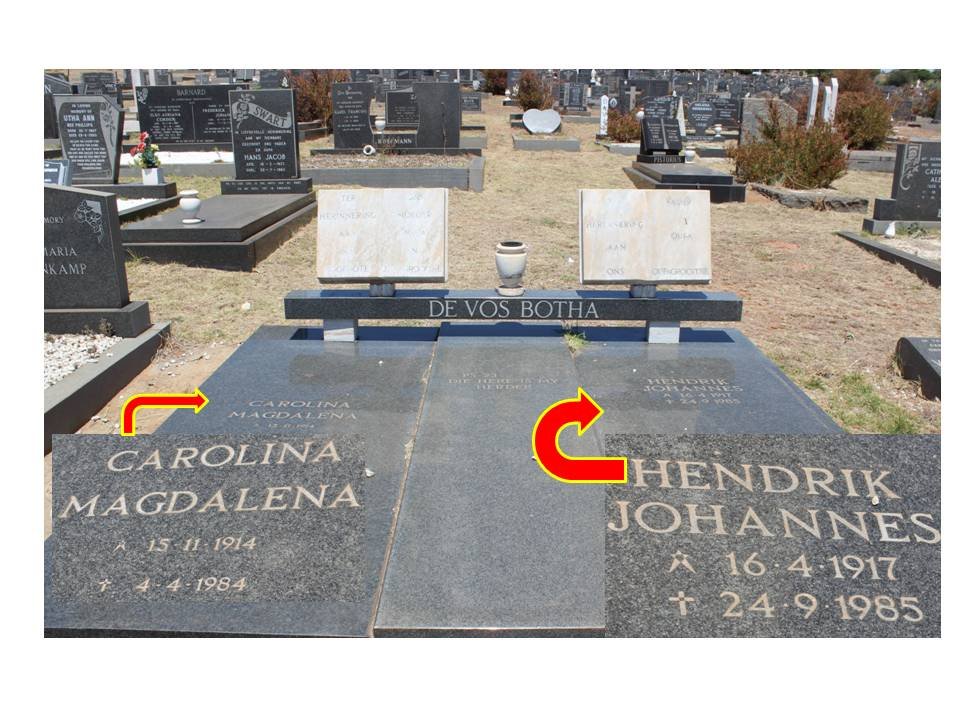 BOTHA Hendrik Johannes, DE VOS 1917-1985 &amp; Carolina Magdalena 1914-1984