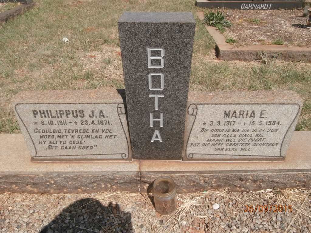 BOTHA Philippus J.A. 1911-1971 &amp; Maria E. 1917-1984