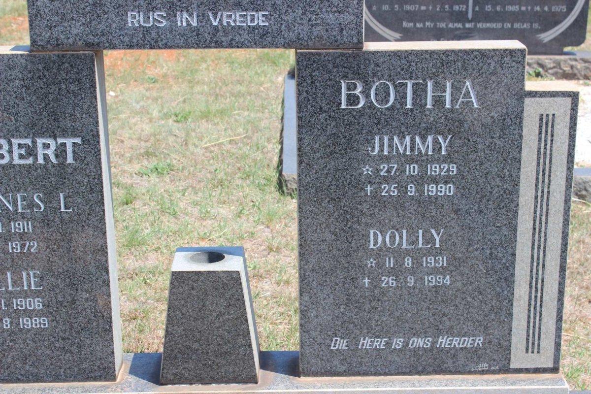 BOTHA Jimmy 1929-1990 &amp; Dolly 1931-1994