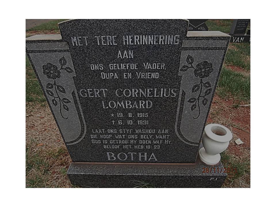 BOTHA Gert Cornelius Lombard 1915-1991