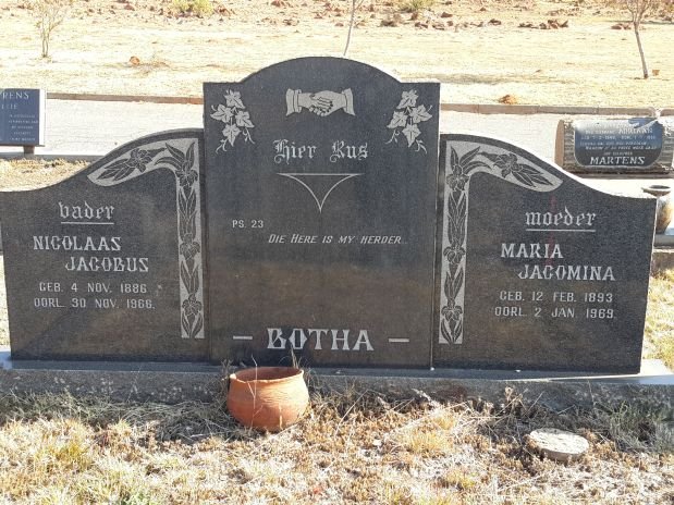 BOTHA Nicolaas Jacobus 1886-1966 &amp; Maria Jacomina 1893-1969