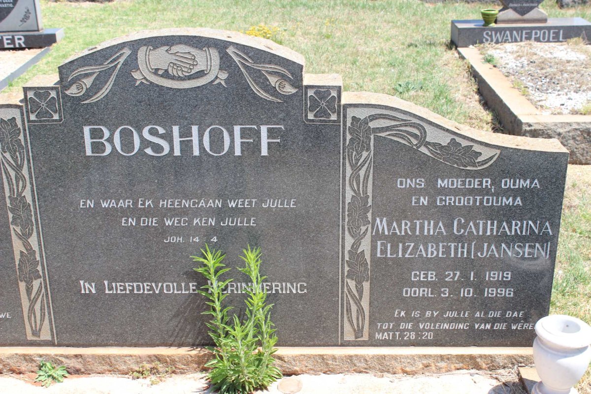 BOSHOFF Martha Catharina Elizabeth nee JANSEN 1919-1996