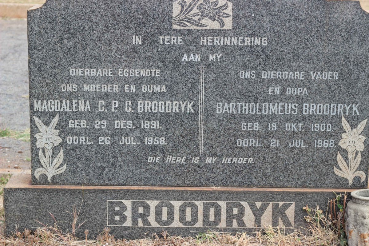 BROODRYK Bartholomeus 1900-1968 &amp; Magdalena C.P.C. 1891-1958