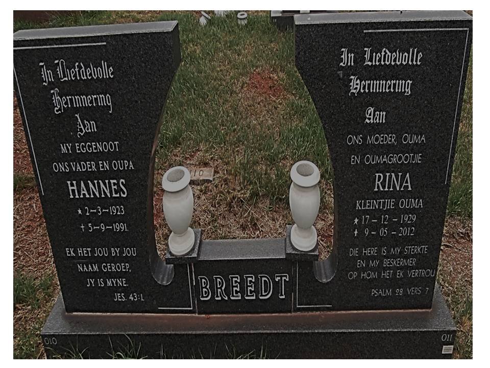 BREEDT Hannes 1923-1991 &amp; Rina 1929-2012