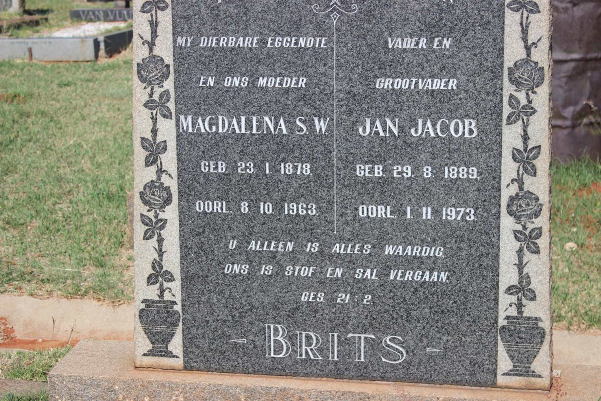 BRITS Jan Jacob 1889-1973 &amp; Magdalena S.W. 1878-1963