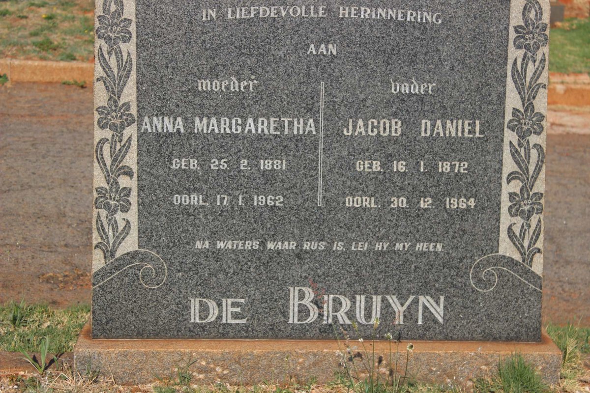 BRUYN Jacob Daniel, de 1872-1964 &amp; Anna Margaretha 1881-1962