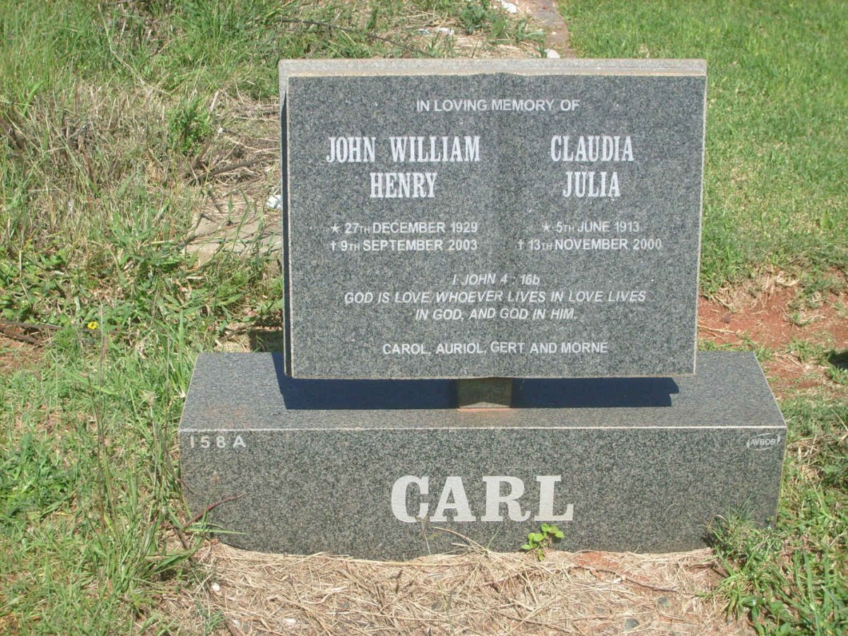 CARL John William Henry 1929-2003 &amp; Claudia Julia 1913-2000