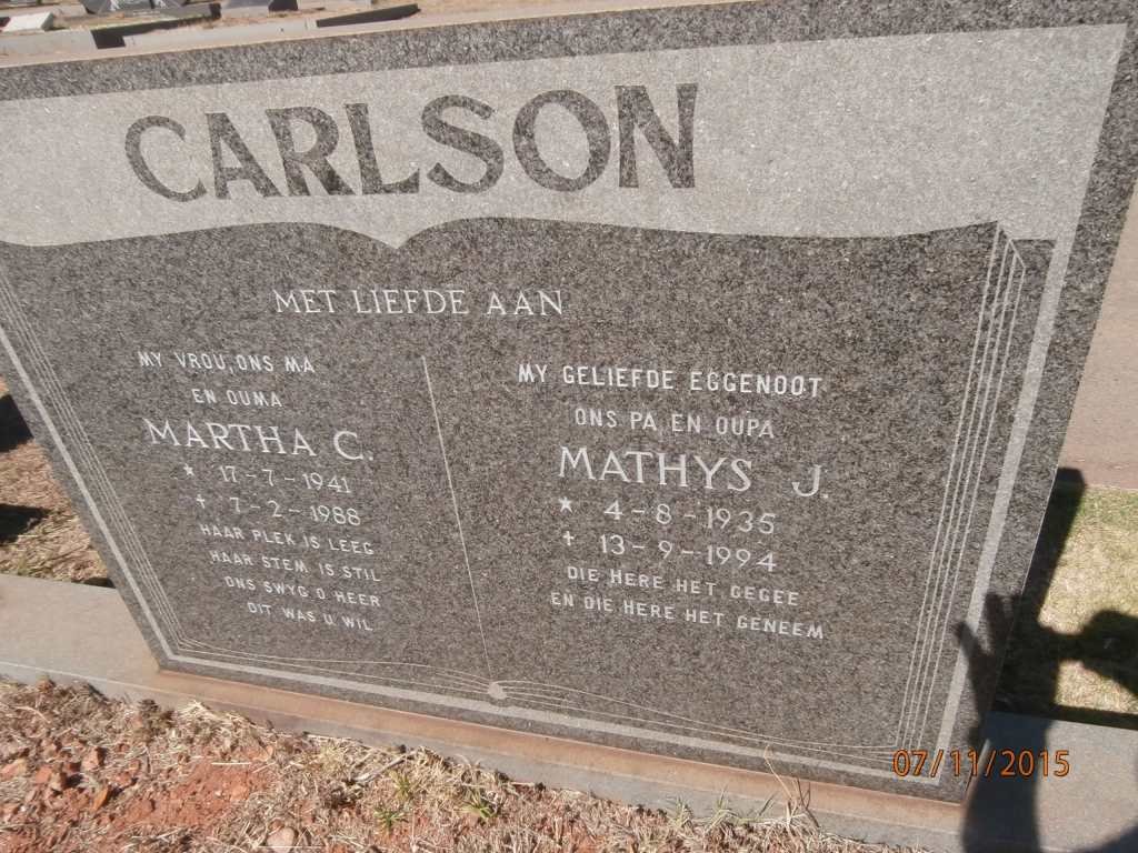 CARLSON Mathys J. 1935-1994 &amp; Martha C. 1941-1988