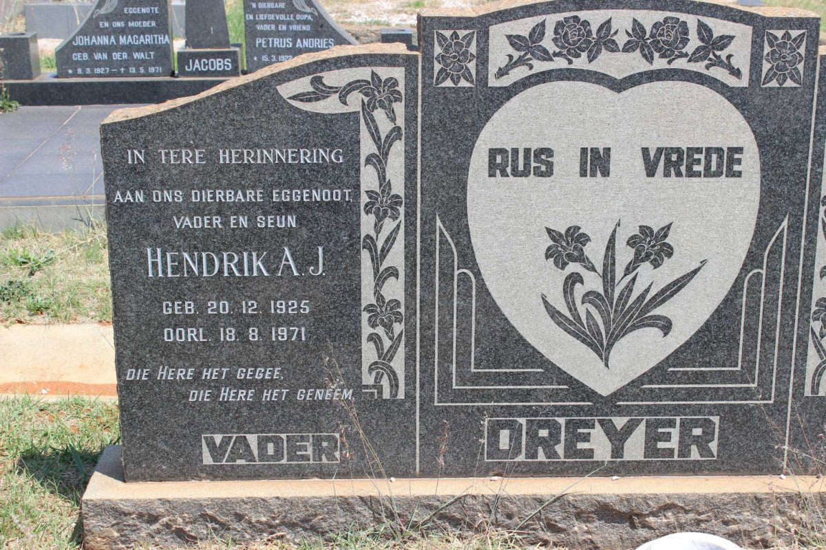 DREYER Hendrik A.J. 1925-1971 &amp; Aletta C. 1930-1990 :: DREYER Gerhardus P.R. 1948-1982